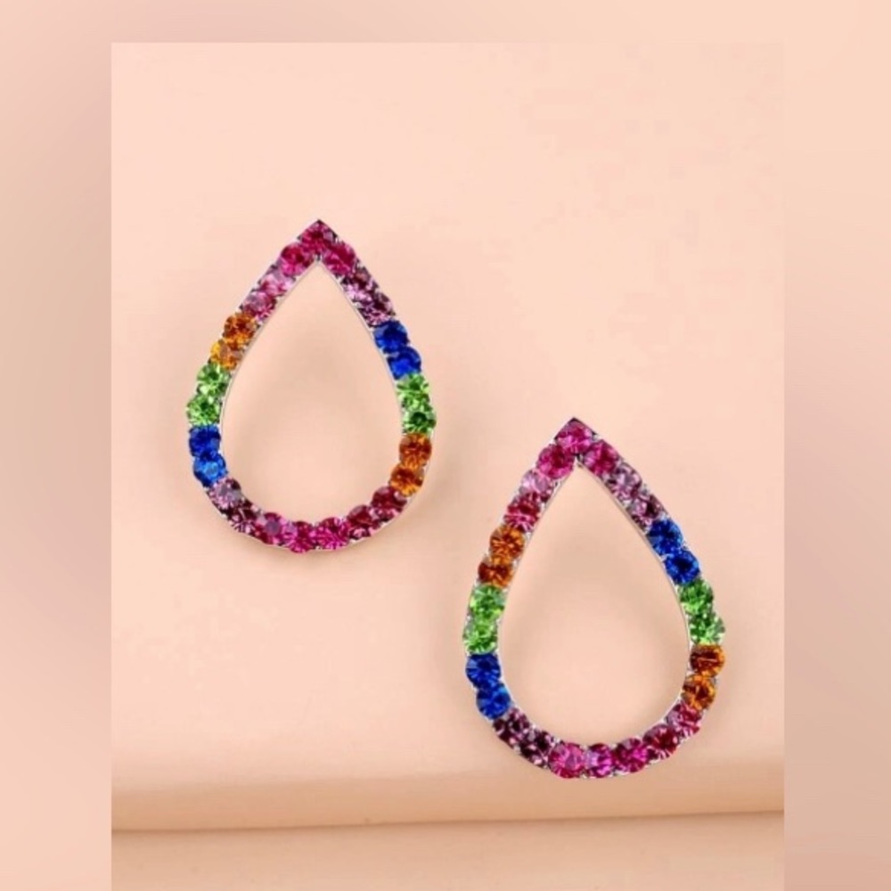 Multicolored Rainbow Raindrop Statement Earring